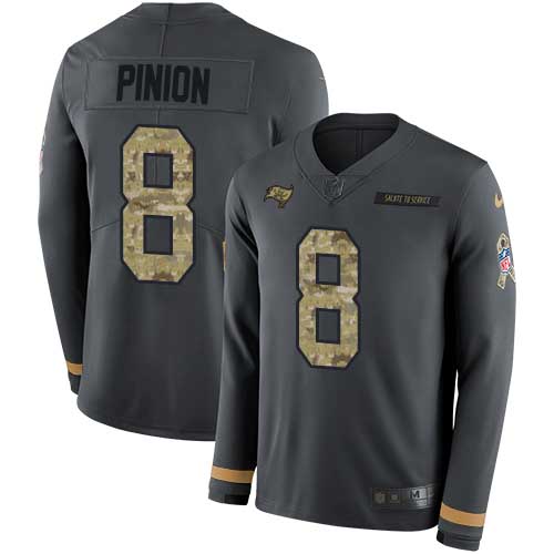 Personalized Buccaneers #8 Bradley Pinion Anthracite Salute to Service Men’s Stitched NFL Limited Therma Long Sleeve Jersey
