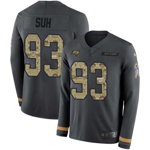 Personalized Buccaneers #93 Ndamukong Suh Anthracite Salute to Service Men’s Stitched NFL Limited Therma Long Sleeve Jersey