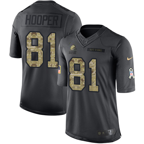 Personalized Browns #81 Austin Hooper Black Men’s Stitched NFL Limited 2016 Salute to Service Jersey