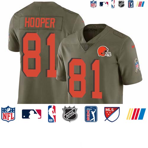 Personalized Browns #81 Austin Hooper Olive Men’s Stitched NFL Limited 2017 Salute To Service Jersey