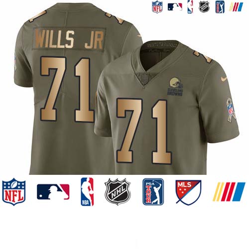 Personalized Browns #71 Jedrick Wills JR Olive Gold Men’s Stitched NFL Limited 2017 Salute To Service Jersey