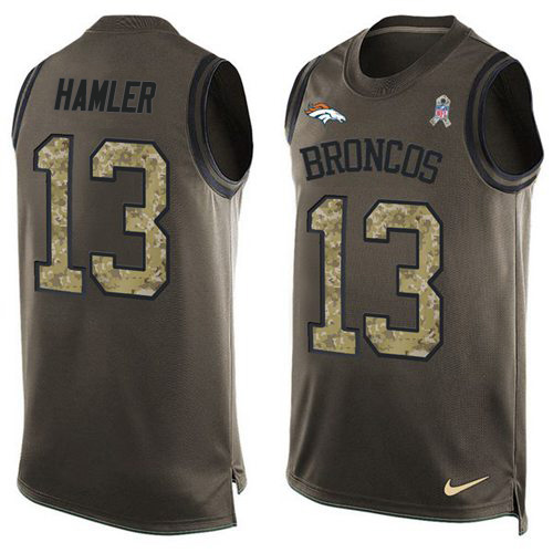 Personalized Broncos #13 KJ Hamler Green Men’s Stitched NFL Limited Salute To Service Tank Top Jersey