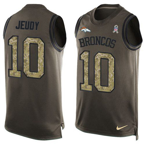 Personalized Broncos #10 Jerry Jeudy Green Men’s Stitched NFL Limited Salute To Service Tank Top Jersey