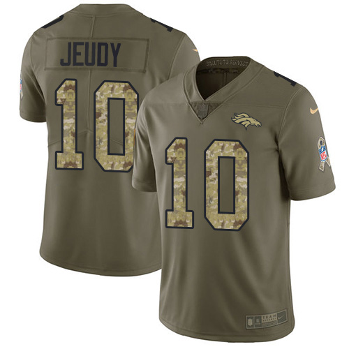 Personalized Broncos #10 Jerry Jeudy Olive Camo Men’s Stitched NFL Limited 2017 Salute To Service Jersey