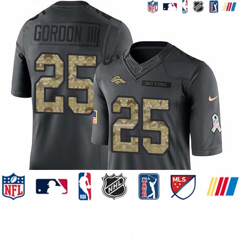 Personalized Broncos #25 Melvin Gordon III Black Men’s Stitched NFL Limited 2016 Salute to Service Jersey