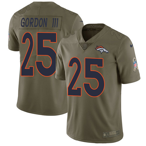 Personalized Broncos #25 Melvin Gordon III Olive Men’s Stitched NFL Limited 2017 Salute To Service Jersey