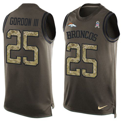 Personalized Broncos #25 Melvin Gordon III Green Men’s Stitched NFL Limited Salute To Service Tank Top Jersey