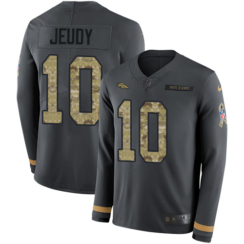 Personalized Broncos #10 Jerry Jeudy Anthracite Salute to Service Men’s Stitched NFL Limited Therma Long Sleeve Jersey