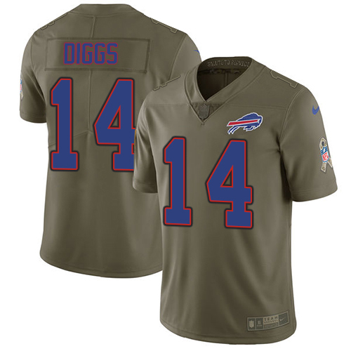 Personalized Bills #14 Stefon Diggs Olive Men’s Stitched NFL Limited 2017 Salute To Service Jersey