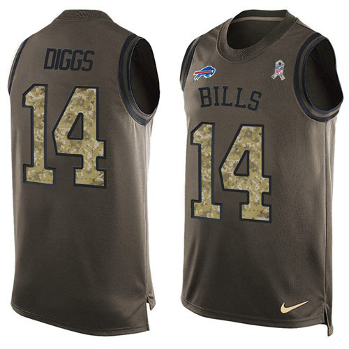 Personalized Bills #14 Stefon Diggs Green Men’s Stitched NFL Limited Salute To Service Tank Top Jersey