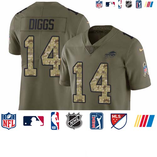 Personalized Bills #14 Stefon Diggs Olive Camo Men’s Stitched NFL Limited 2017 Salute To Service Jersey