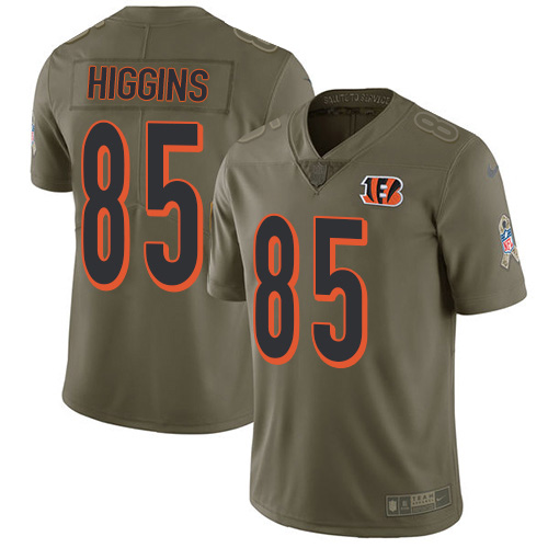 Personalized Bengals #85 Tee Higgins Olive Men’s Stitched NFL Limited 2017 Salute To Service Jersey
