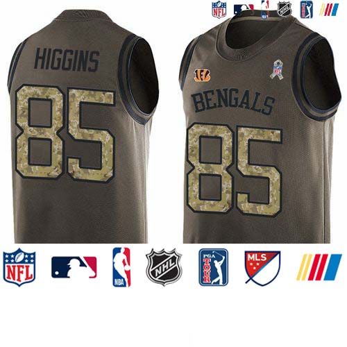 Personalized Bengals #85 Tee Higgins Green Men’s Stitched NFL Limited Salute To Service Tank Top Jersey
