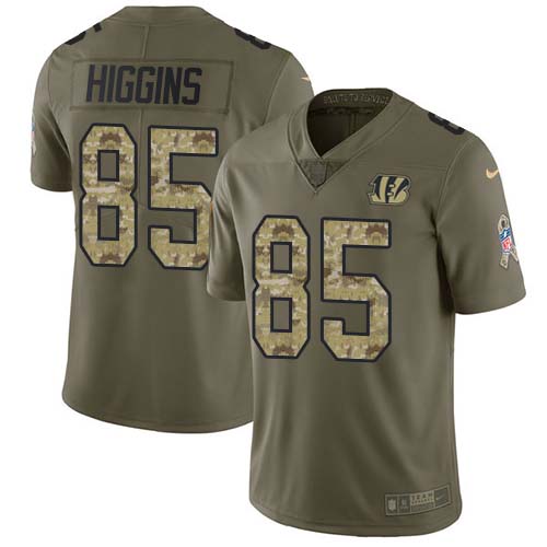 Personalized Bengals #85 Tee Higgins Olive Camo Men’s Stitched NFL Limited 2017 Salute To Service Jersey