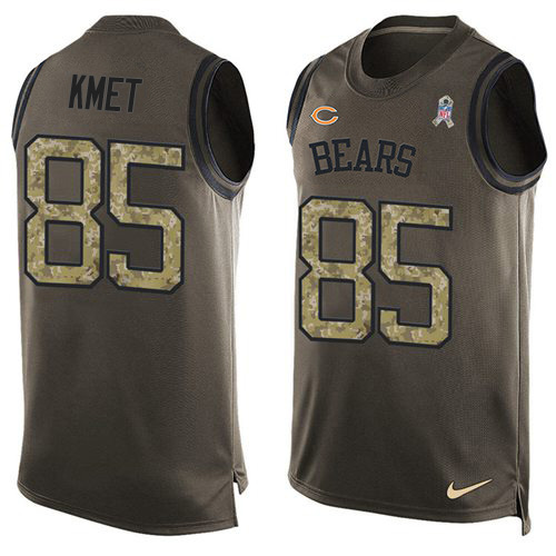 Personalized Bears #85 Cole Kmet Green Men’s Stitched NFL Limited Salute To Service Tank Top Jersey