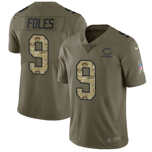 Personalized Bears #9 Nick Foles Olive Camo Men’s Stitched NFL Limited 2017 Salute To Service Jersey