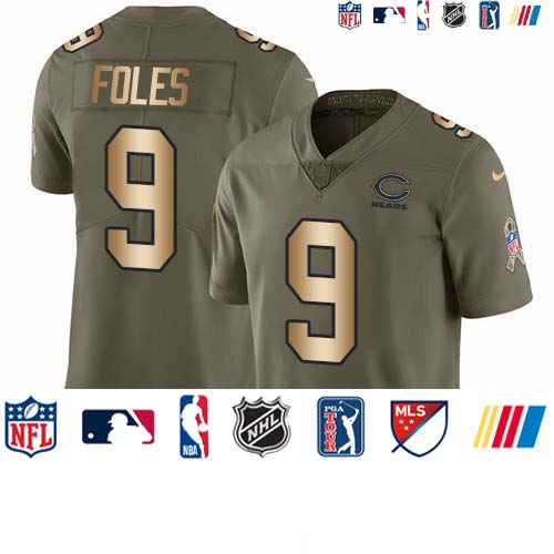 Personalized Bears #9 Nick Foles Olive Gold Men’s Stitched NFL Limited 2017 Salute To Service Jersey