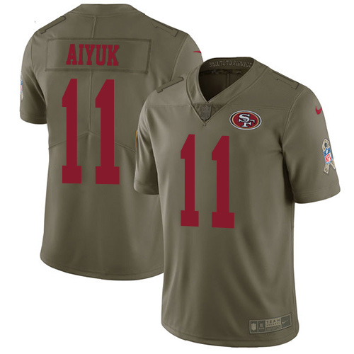 Personalized 49ers #11 Brandon Aiyuk Olive Men’s Stitched NFL Limited 2017 Salute To Service Jersey