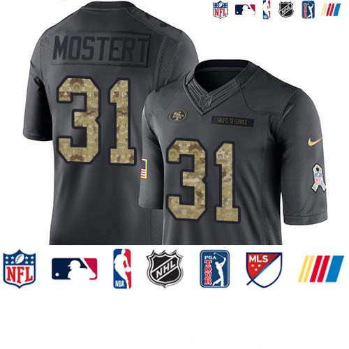 Personalized 49ers #31 Raheem Mostert Black Men’s Stitched NFL Limited 2016 Salute to Service Jersey