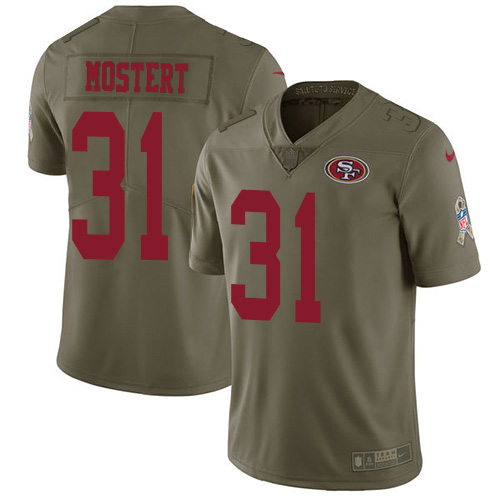 Personalized 49ers #31 Raheem Mostert Olive Men’s Stitched NFL Limited 2017 Salute To Service Jersey