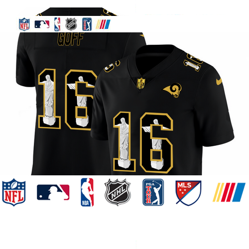 Personalized Los Angeles Rams #16 Jared Goff Men’s Carbon Black Cristo Redentor Limited NFL Jersey