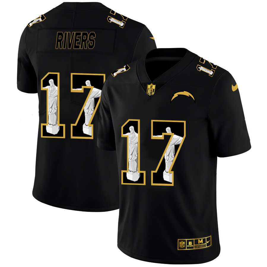 Personalized Los Angeles Chargers #17 Philip Rivers Men’s Carbon Black Cristo Redentor Limited NFL Jersey