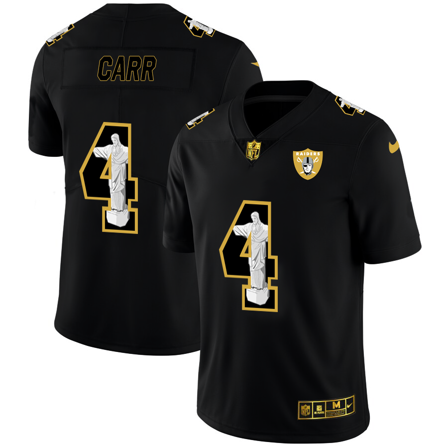 Personalized Las Vegas Raiders #4 Derek Carr Carbon Black Cristo Redentor Limited NFL Jersey