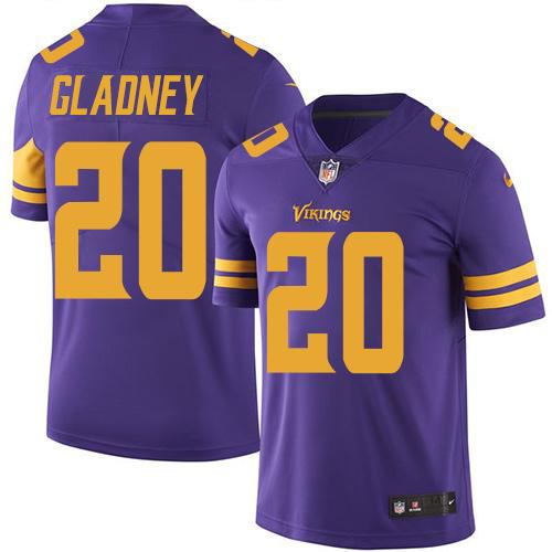 Personalized Vikings #20 Jeff Gladney Purple Men’s Stitched NFL Limited Rush Jersey