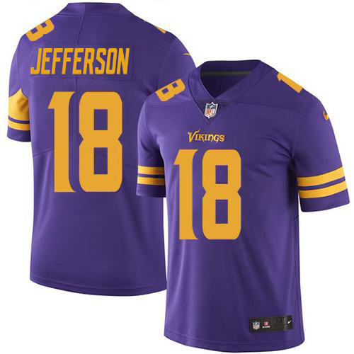 Personalized Vikings #18 Justin Jefferson Purple Men’s Stitched NFL Limited Rush Jersey