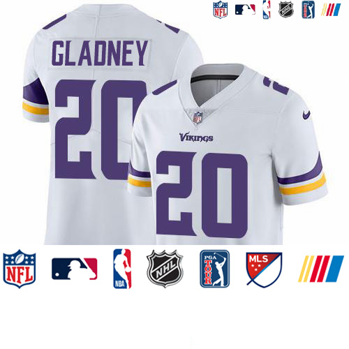 Personalized Vikings #20 Jeff Gladney White Men’s Stitched NFL Untouchable Limited Jersey