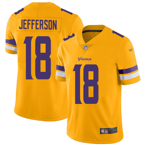 Personalized Vikings #18 Justin Jefferson Gold Men’s Stitched NFL Limited Inverted Legend Jersey