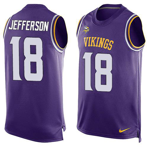 Personalized Vikings #18 Justin Jefferson Purple Team Color Men’s Stitched NFL Limited Tank Top Jersey