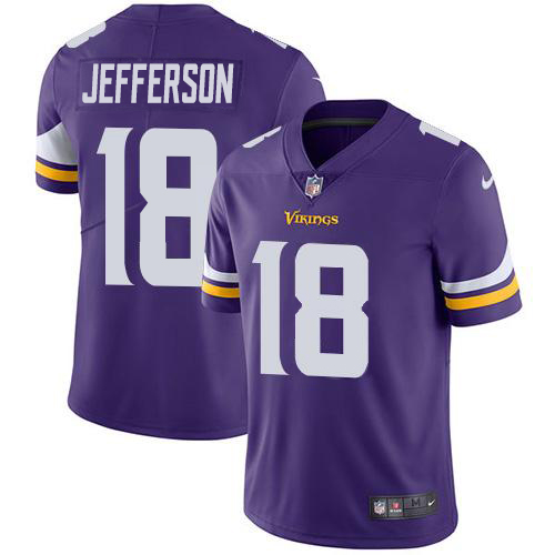 Personalized Vikings #18 Justin Jefferson Purple Team Color Men’s Stitched NFL Untouchable Limited Jersey