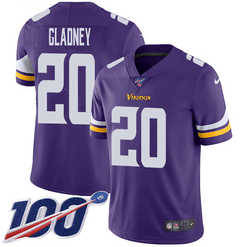 Personalized Vikings #20 Jeff Gladney Purple Team Color Men’s Stitched NFL 100th Season Untouchable Limited Jersey