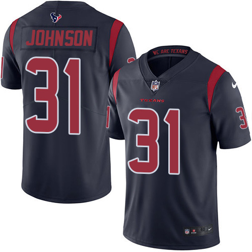 Personalized Texans #31 David Johnson Navy Blue Men’s Stitched NFL Limited Rush Jersey