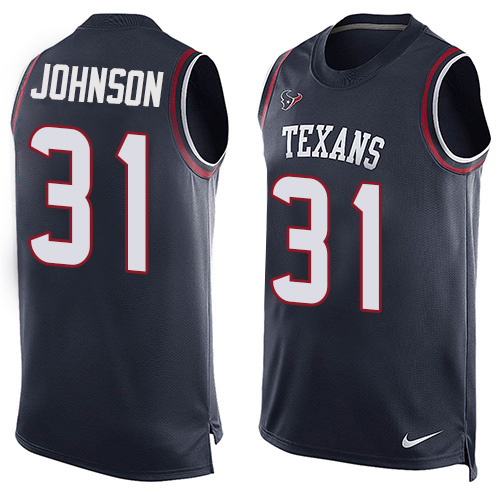 Personalized Texans #31 David Johnson Navy Blue Team Color Men’s Stitched NFL Limited Tank Top Jersey