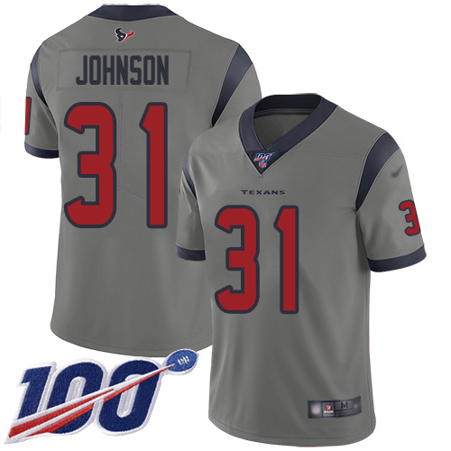 Personalized Texans #31 David Johnson Gray Men’s Stitched NFL Limited Inverted Legend 100th Season Jersey