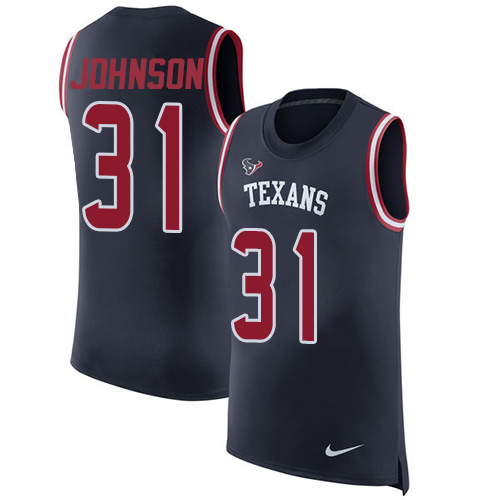Personalized Texans #31 David Johnson Navy Blue Team Color Men’s Stitched NFL Limited Rush Tank Top Jersey