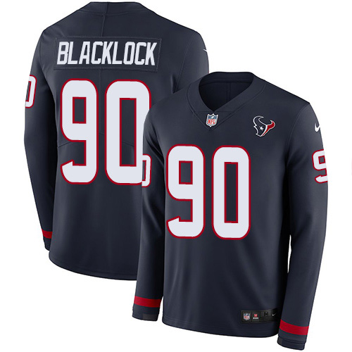 Personalized Texans #90 Ross Blacklock Navy Blue Team Color Men’s Stitched NFL Limited Therma Long Sleeve Jersey