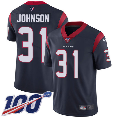Personalized Texans #31 David Johnson Navy Blue Team Color Men’s Stitched NFL 100th Season Untouchable Limited Jersey