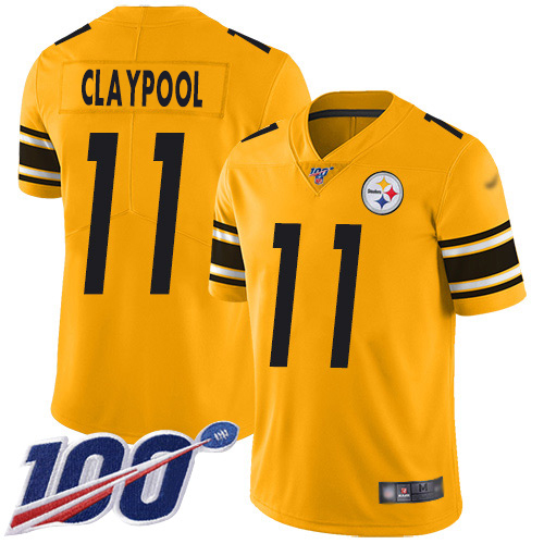 Personalized Steelers #11 Chase Claypool Gold Men’s Stitched NFL Limited Inverted Legend 100th Season Jersey