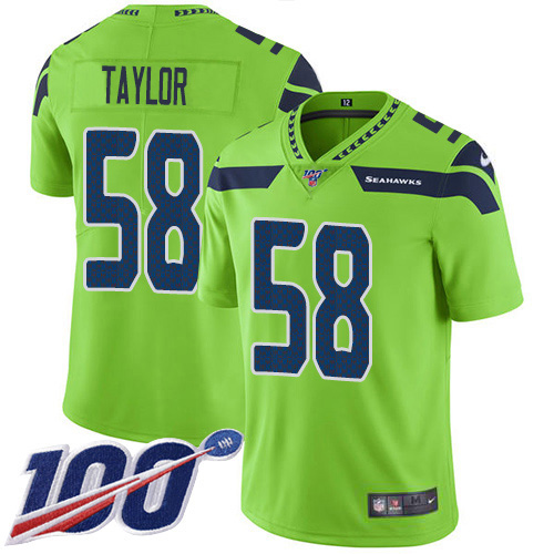 Personalized Seahawks #58 Darrell Taylor Green Men’s Stitched NFL Limited Rush 100th Season Jersey