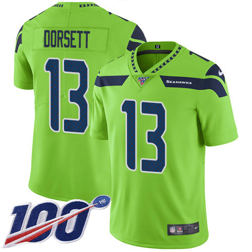 Personalized Seahawks #13 Phillip Dorsett Green Men’s Stitched NFL Limited Rush 100th Season Jersey