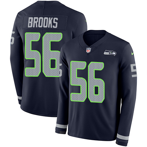 Personalized Seahawks #56 Jordyn Brooks Steel Blue Team Color Men’s Stitched NFL Limited Therma Long Sleeve Jersey