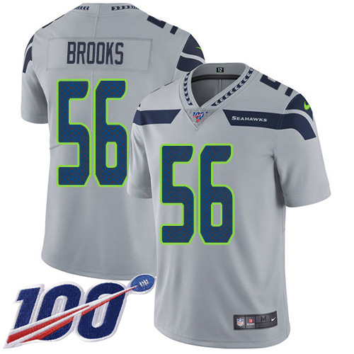 Personalized Seahawks #56 Jordyn Brooks Grey Alternate Men’s Stitched NFL 100th Season Untouchable Limited Jersey