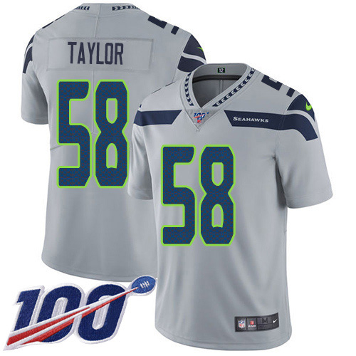 Personalized Seahawks #58 Darrell Taylor Grey Alternate Men’s Stitched NFL 100th Season Untouchable Limited Jersey