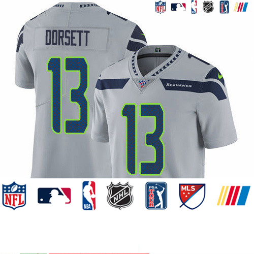 Personalized Seahawks #13 Phillip Dorsett Grey Alternate Men’s Stitched NFL 100th Season Untouchable Limited Jersey