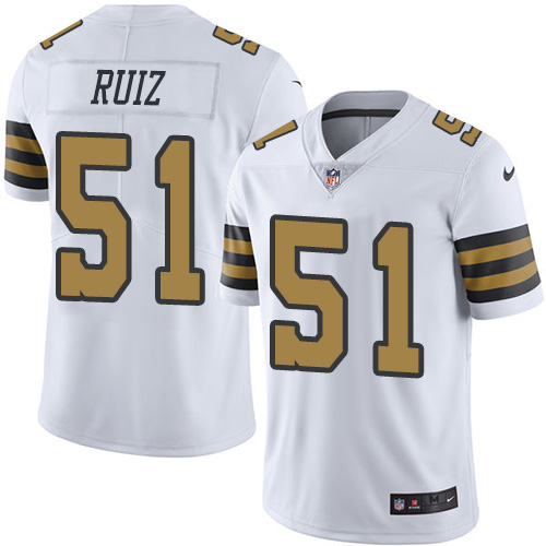 Personalized Saints #51 Cesar Ruiz White Men’s Stitched NFL Limited Rush Jersey