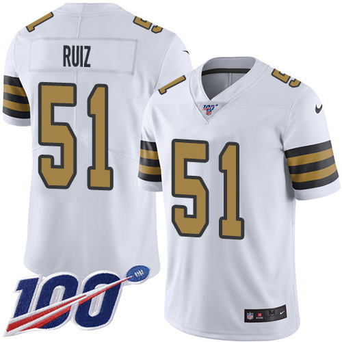 Personalized Saints #51 Cesar Ruiz White Men’s Stitched NFL Limited Rush 100th Season Jersey