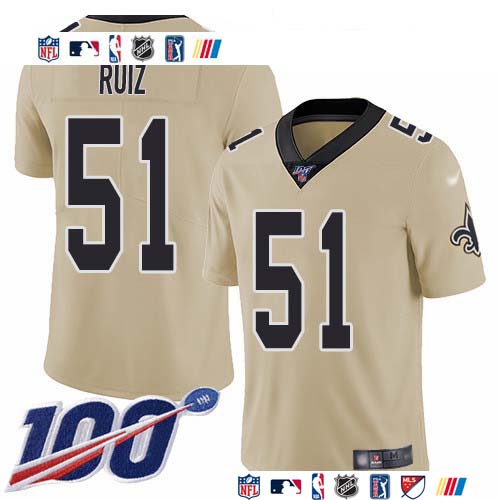 Personalized Saints #51 Cesar Ruiz Gold Men’s Stitched NFL Limited Inverted Legend 100th Season Jersey